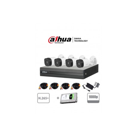 DAHUA COOPER XVR1B04KITHDD - Kit 4 canales 2 Megapixeles/ 4 Camaras B1A21 1080p/ DVR De 4 canales H.265+ 1080p Lite/ Disco duro